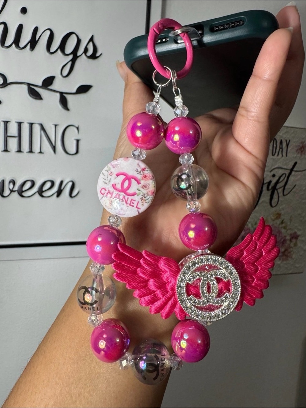 Fancy Pink Angel Wings Phone/Key/Bag Chain #P794 - Picture 2 of 9